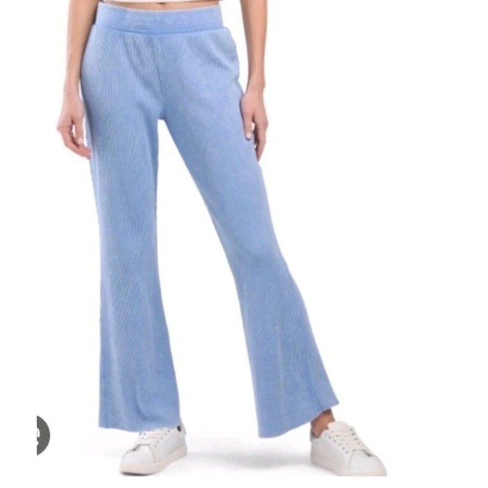 Sunnyside By Sundry Waffle Knit Pants Womens‎ Large Sky Blue Wide Leg Loungewear